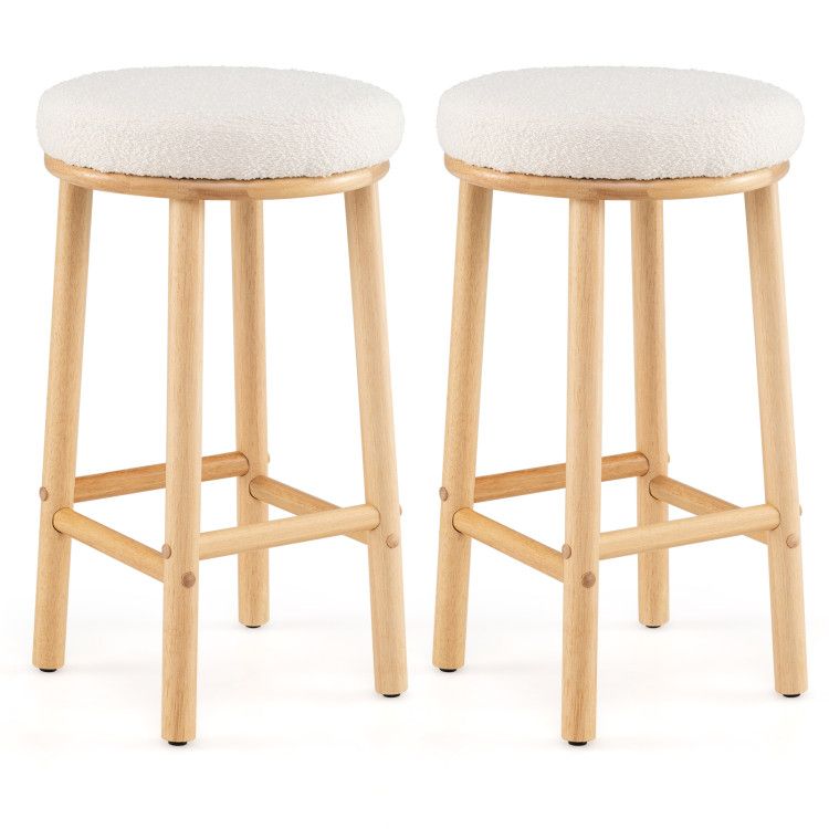 27 27" Bar Stools Set of 2 Upholstered Barstools with Boucle Fabric Seats