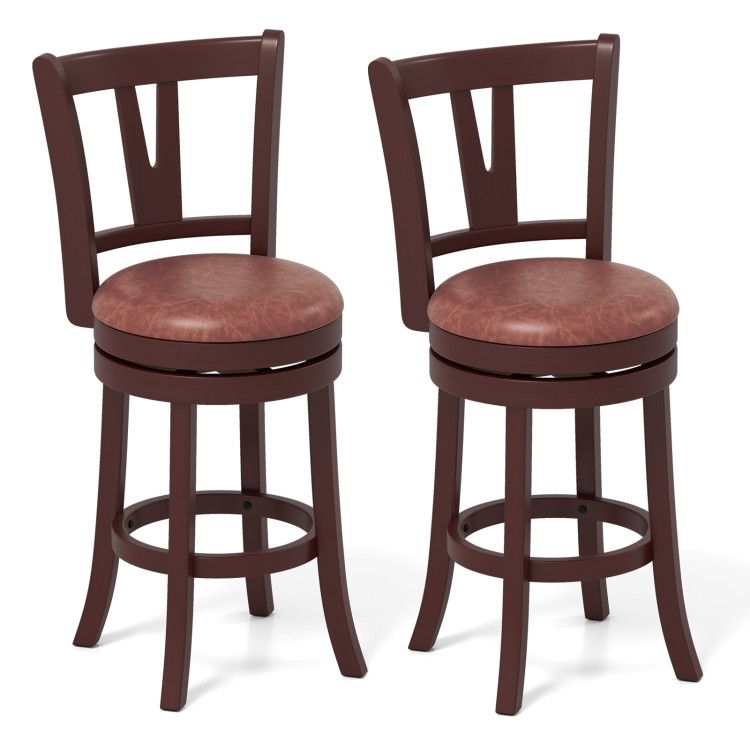 Set of 2 Counter Height Swivel Barstools with High Backs and Footrests Set of 2 Counter Height Swivel Barstools with High Backs and Footrests