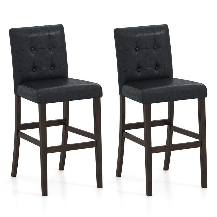 Set of 2 PVC Dining Leather Bar Stools with Solid Wood Legs Set of 2 PVC Dining Leather Bar Stools with Solid Wood Legs