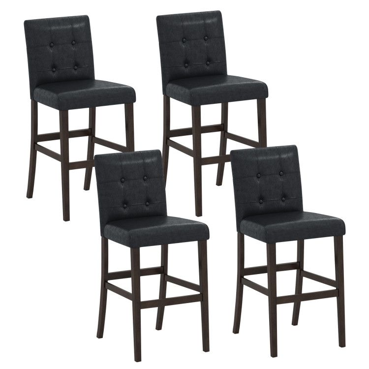 Set of 4 PVC Dining Leather Bar Stools with Solid Wood Legs Set of 4 PVC Dining Leather Bar Stools with Solid Wood Legs