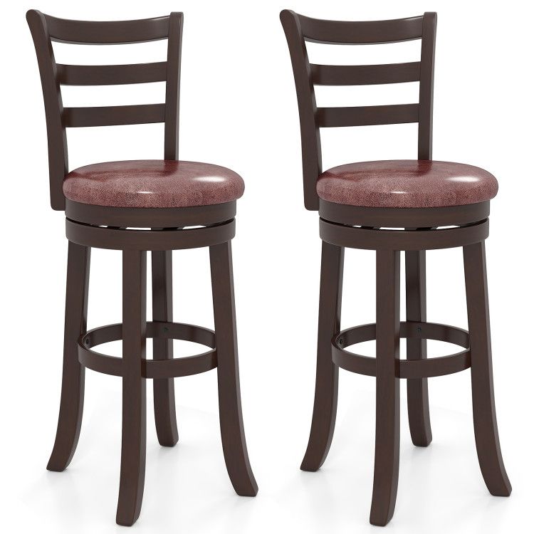 Counter Height Swivel Barstools Set of 2 with Faux Leather Seat and Wrap-around Footrest
