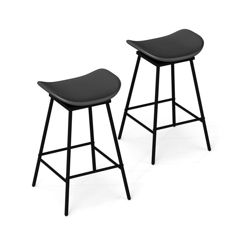 Set of 2 Swivel Barstools Faux Leather Upholstered Backless with Footrest