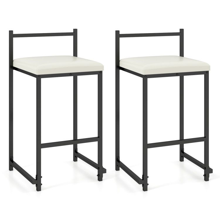 Set of 2 Stackable Counter Height Bar Stools PU Leather Upholstered with Footrest