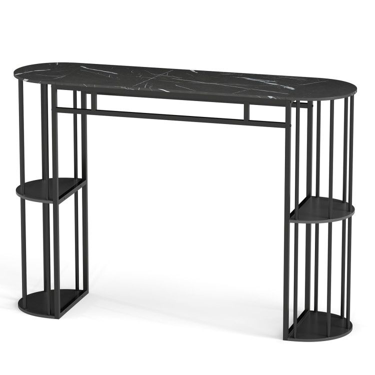 60 Inch Long Bar Table Narrow with Faux Marble Tabletop and Storage Shelves 60 Inch Long Bar Table Narrow with Faux Marble Tabletop and Storage Shelves
