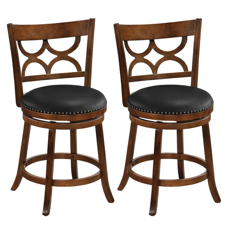 Swivel Bar Stools Set of 2 with High Backrest and Wood Frame Swivel Bar Stools Set of 2 with High Backrest and Wood Frame