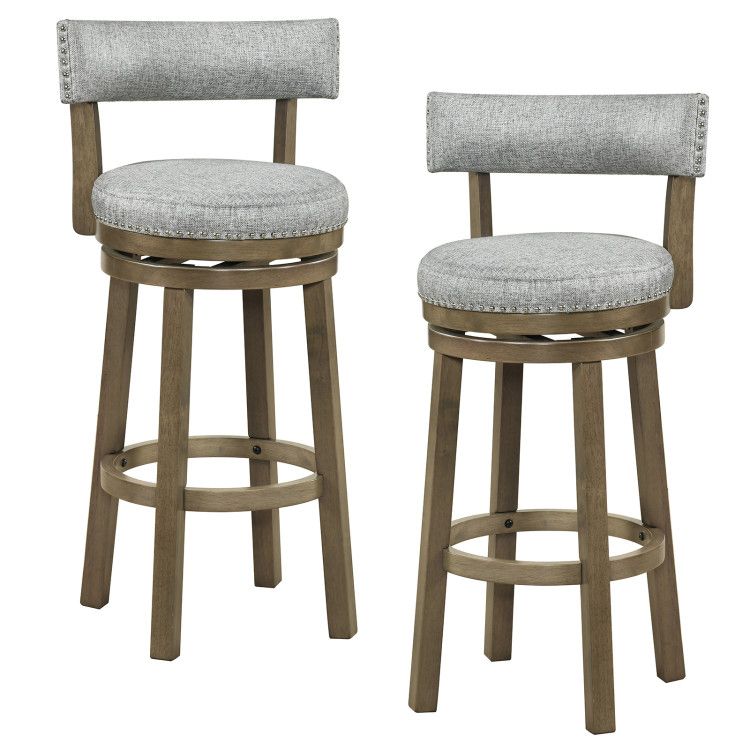 Swivel Bar Stools Set of 2 Linen Fabric Upholstered Barstools with Back