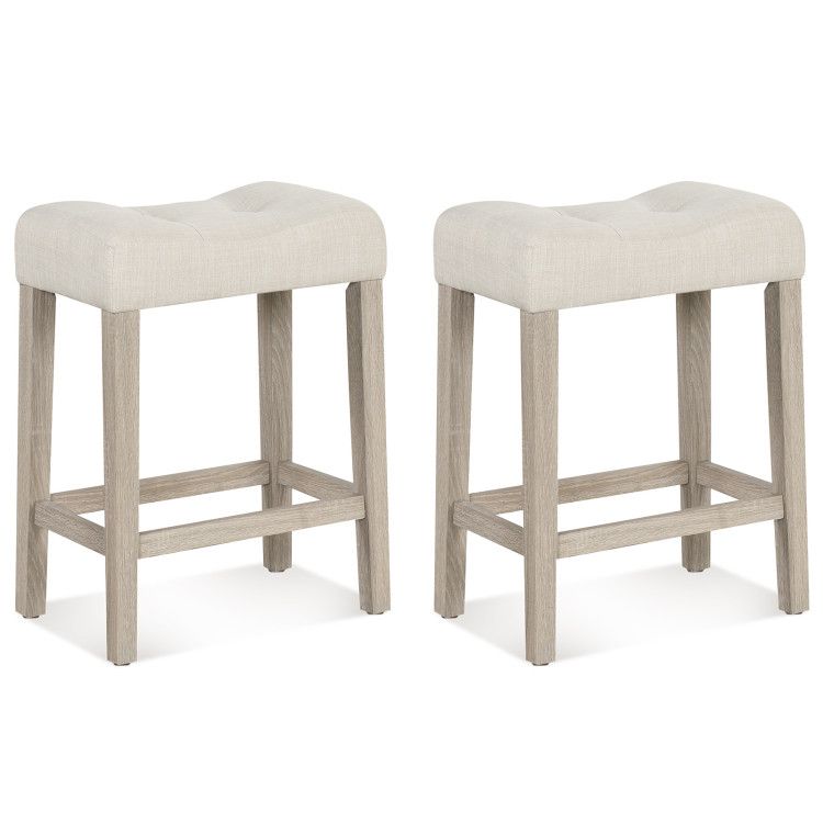 Set of 2 Upholstered Counter Height Bar Stool with Curved Saddle-Seat Set of 2 Upholstered Counter Height Bar Stool with Curved Saddle-Seat