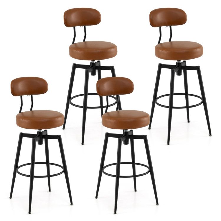 Set of 4 Swivel Barstools Faux Leather with Upholstered Seat and Back Set of 4 Swivel Barstools Faux Leather with Upholstered Seat and Back