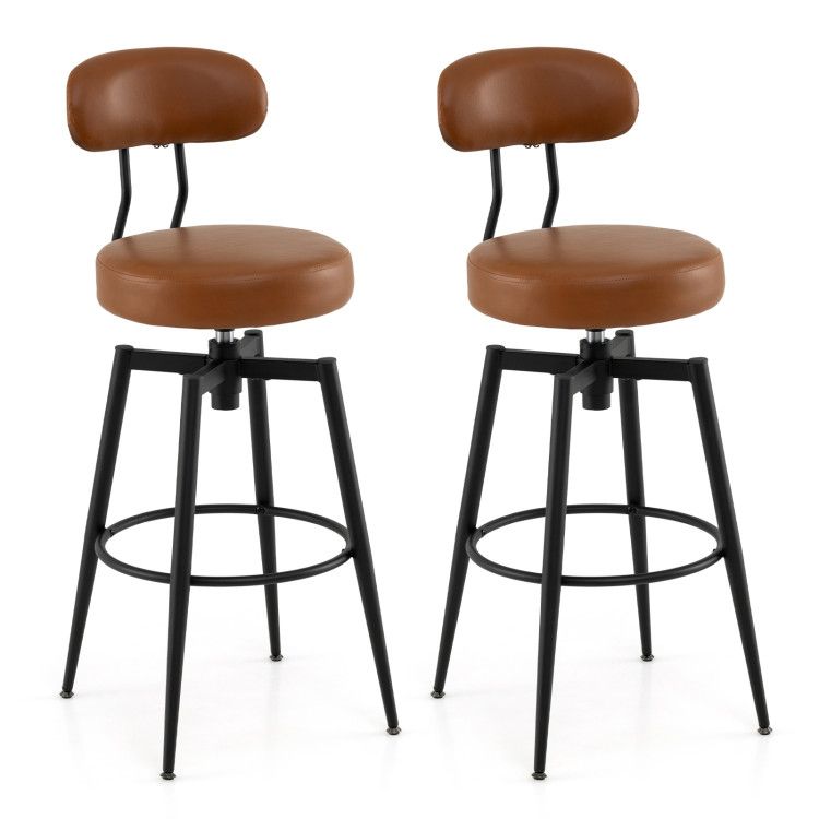 Set of 2 Swivel Barstools Faux Leather with Upholstered Seat and Back Set of 2 Swivel Barstools Faux Leather with Upholstered Seat and Back