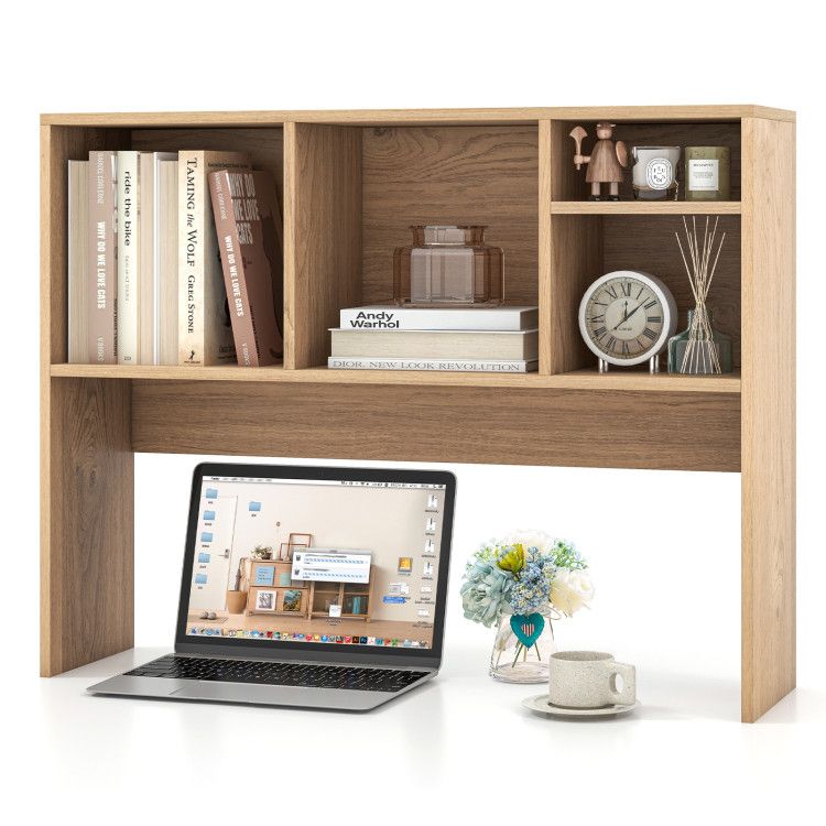 Computer Desktop Bookcase with 4 Cubbies and Open Back Compartment Computer Desktop Bookcase with 4 Cubbies and Open Back Compartment