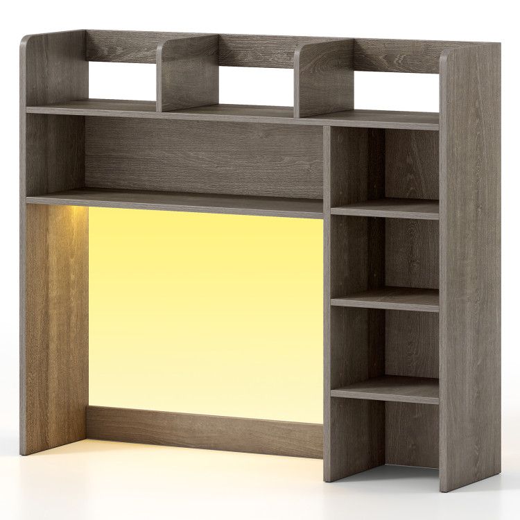 Desktop Bookshelf with LED Lights 35.5 inch Desk Hutch Storage Organizer