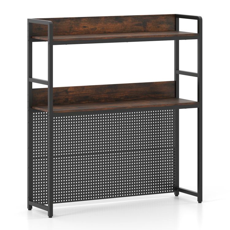 Multipurpose 2-Tier Desktop Bookshelf with Pegboard for up to 32 Inch Computer Monitor Multipurpose 2-Tier Desktop Bookshelf with Pegboard for up to 32 Inch Computer Monitor