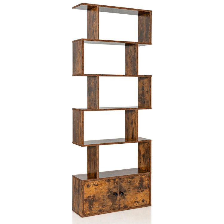 6-Tier S-Shaped Freestanding Bookshelf with Cabinet and Doors 6-Tier S-Shaped Freestanding Bookshelf with Cabinet and Doors