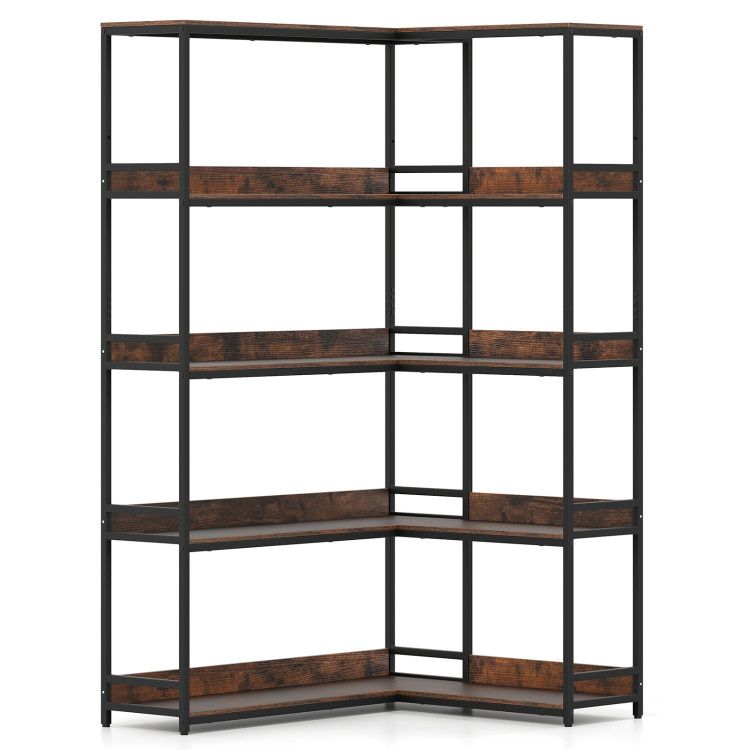 Corner Bookshelf 5-Tier L-Shaped Bookcase Etagere Bookshelf with Metal Frame Corner Bookshelf 5-Tier L-Shaped Bookcase Etagere Bookshelf with Metal Frame