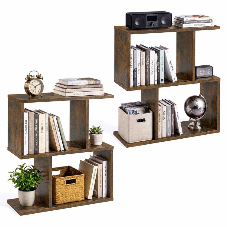 3-Tier Geometric Bookshelf Freestanding Display Shelf Side Table Set of 2 3-Tier Geometric Bookshelf Freestanding Display Shelf Side Table Set of 2
