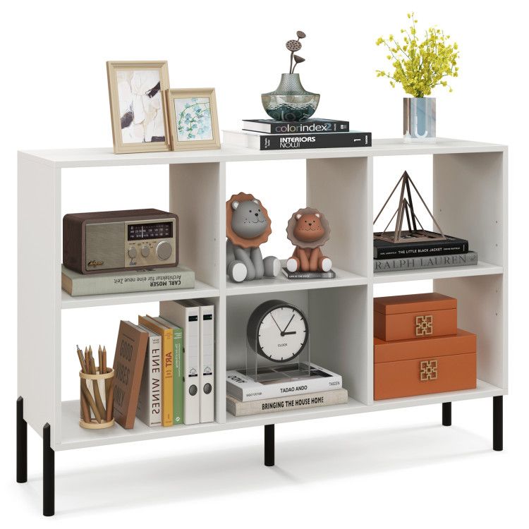 6-Cube Storage Bookcase 3-Tier Wooden Open Bookshelf with 5 Metal Legs 6-Cube Storage Bookcase 3-Tier Wooden Open Bookshelf with 5 Metal Legs