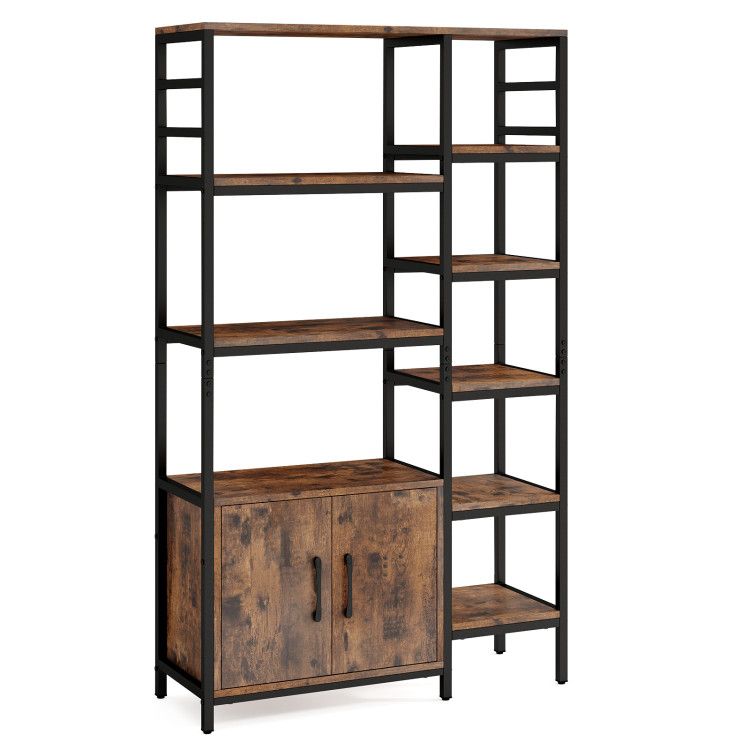 Double Wide 8-Tier Bookshelf with 2-Door Cabinet for Living Room Home Office Double Wide 8-Tier Bookshelf with 2-Door Cabinet for Living Room Home Office