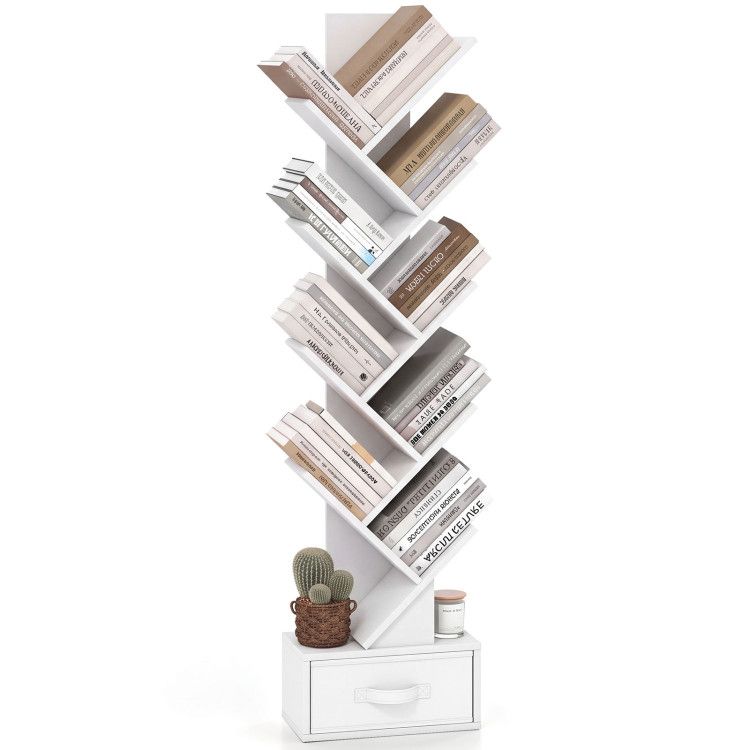 10-Tier Bookshelf with Drawer Free-standing Storage Bookcase 10-Tier Bookshelf with Drawer Free-standing Storage Bookcase