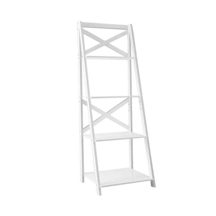 4-Tier Leaning Free Standing Ladder Shelf Bookcase Display Shelf 4-Tier Leaning Free Standing Ladder Shelf Bookcase Display Shelf