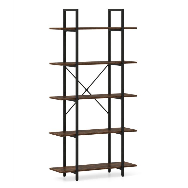 5-Tier 62 Inch Tall Vintage Industrial Bookcase with Open Storage Shelves