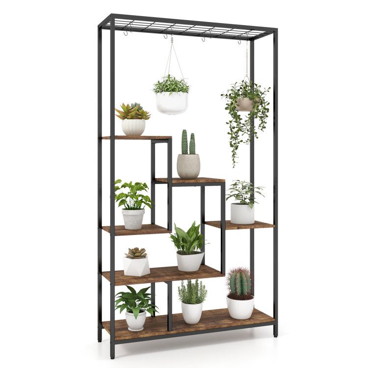 6-Tier Tall Plant Stand 71 Inch Metal Indoor Plant Shelf with 10 Hanging Hooks 6-Tier Tall Plant Stand 71 Inch Metal Indoor Plant Shelf with 10 Hanging Hooks