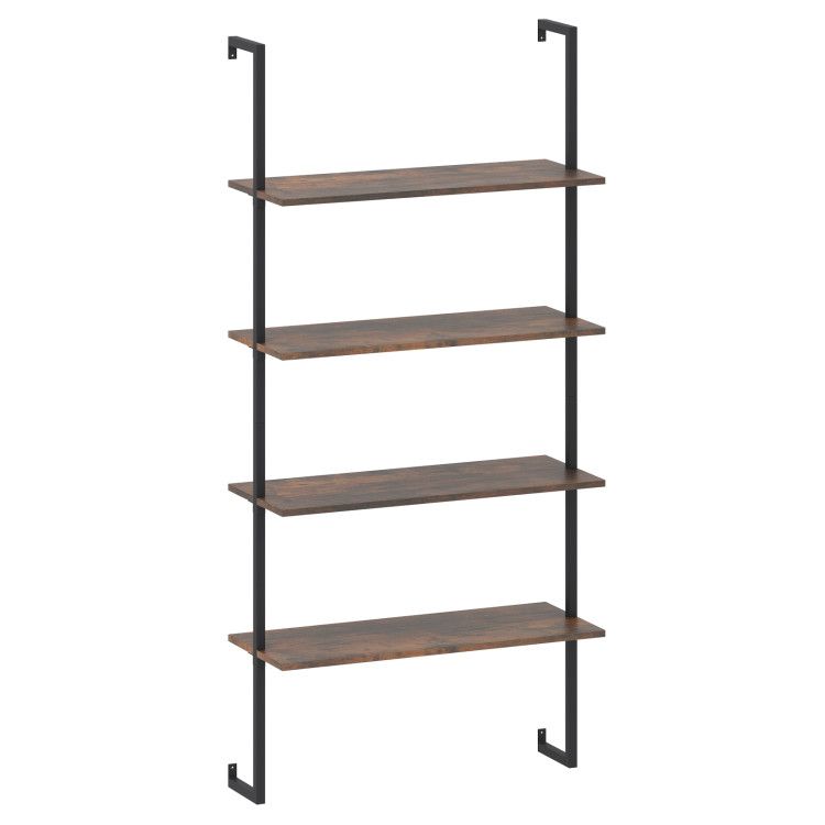 4-Tier Industrial Ladder Bookshelf with Metal Frame