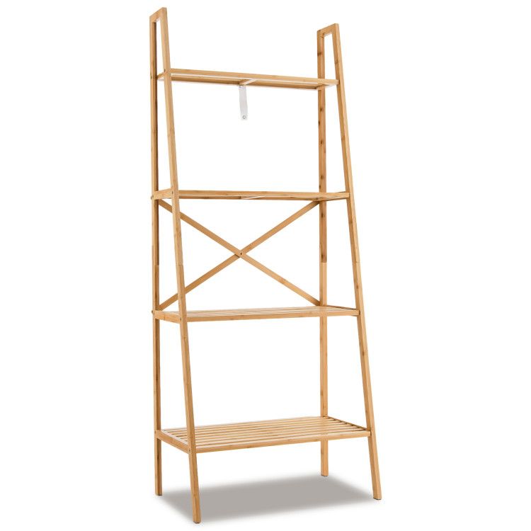 58 Inch 4-Tier Bamboo Ladder Bookshelf 58 Inch 4-Tier Bamboo Ladder Bookshelf