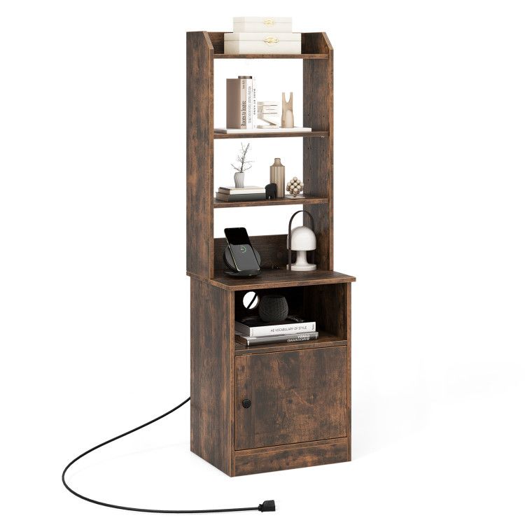 6-Tier Bookshelf Nightstand with Charging Station and Cabinet 6-Tier Bookshelf Nightstand with Charging Station and Cabinet