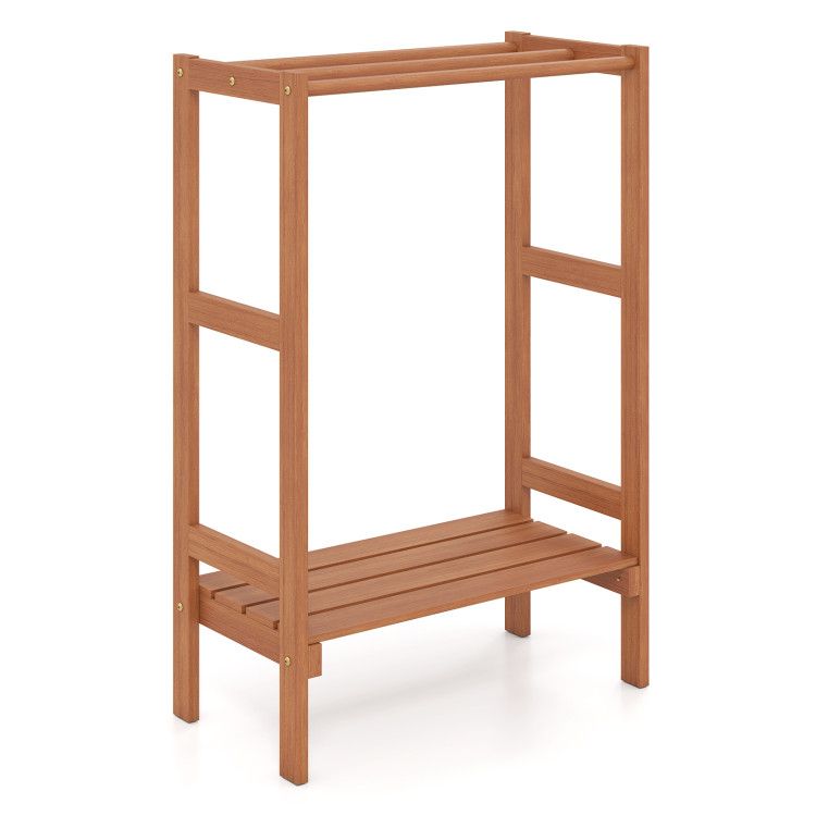 Freestanding Towel Rack with 3 Hanging Bars & Bottom Shelf for Bathroom Laundry