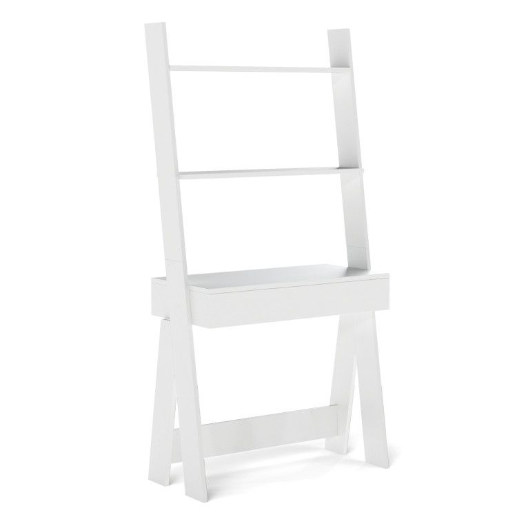 Ladder Shelf Desk with Pull-out Drawer and Anti-Toppling Device