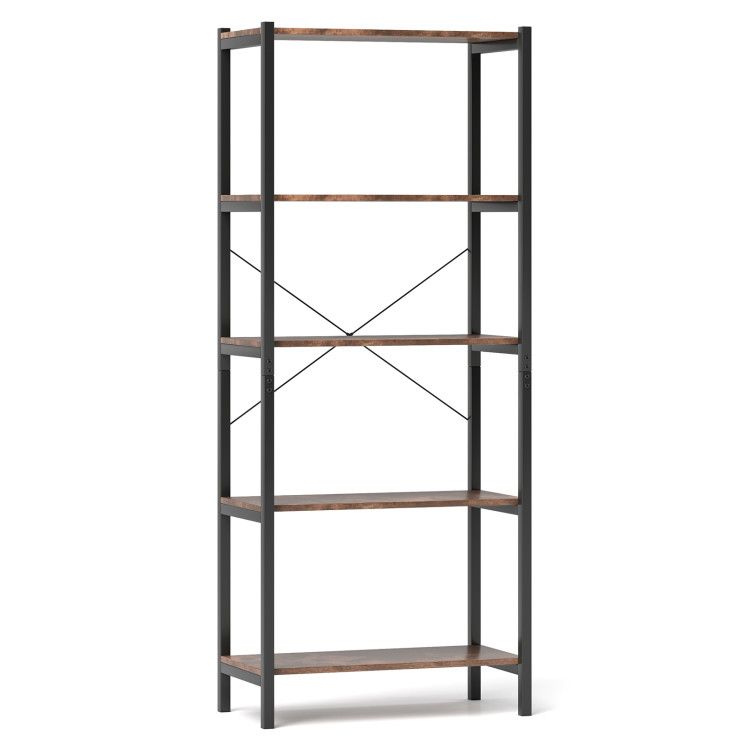 5-Tier Industrial Bookshelf Display Storage Rack with Metal Frame 5-Tier Industrial Bookshelf Display Storage Rack with Metal Frame