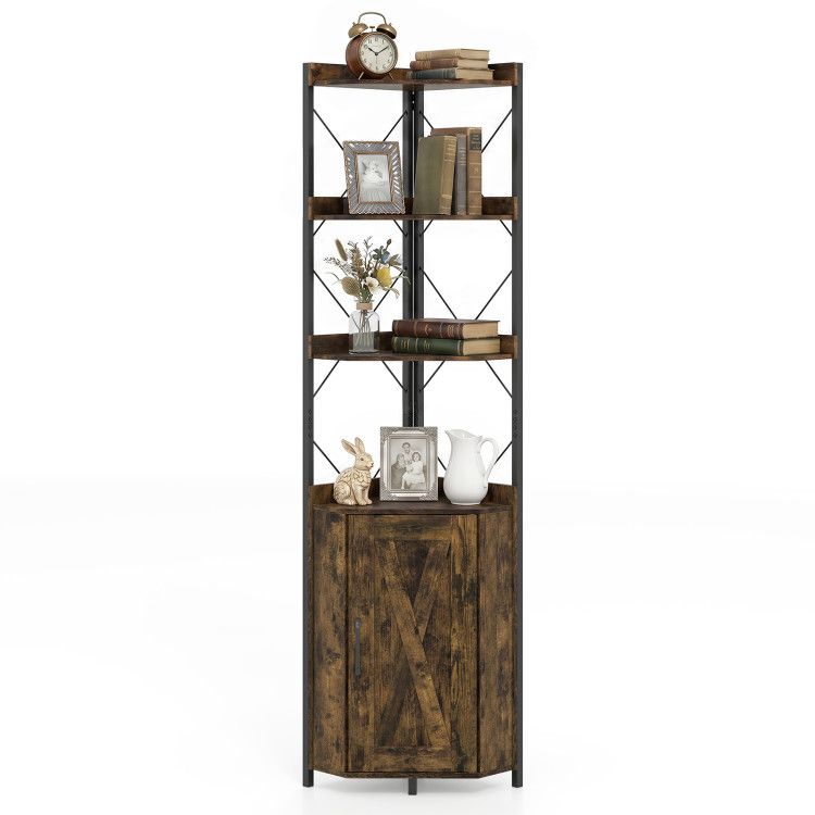Tall Corner Storage Cabinet with 3-Tier Shelf and Enclosed Cabinet Tall Corner Storage Cabinet with 3-Tier Shelf and Enclosed Cabinet