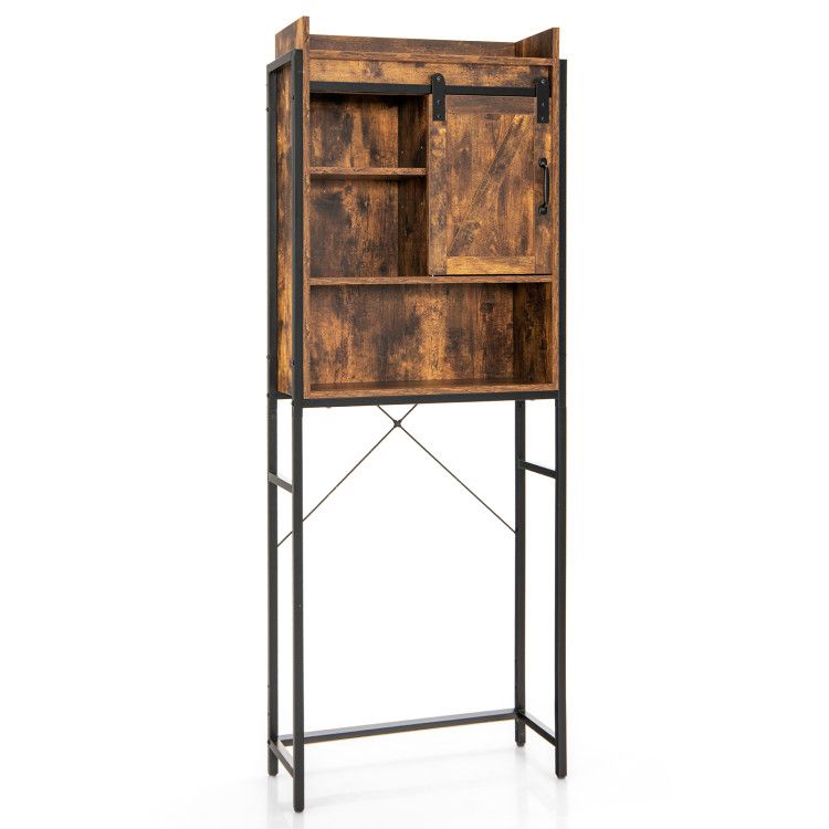4-Tier Multifunctional Toilet Storage Cabinet with Adjustable Shelf and Sliding Barn Door