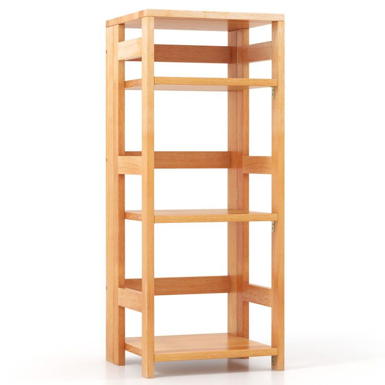 4-Tier Bookshelf Rubber Wood Bookcase with Side Fences for Living Room 4-Tier Bookshelf Rubber Wood Bookcase with Side Fences for Living Room