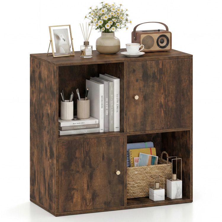 4-Cube Bookcase 3-Tier Bookshelf with Dual Anti-Tipping Kits and 2 Cabinets 4-Cube Bookcase 3-Tier Bookshelf with Dual Anti-Tipping Kits and 2 Cabinets