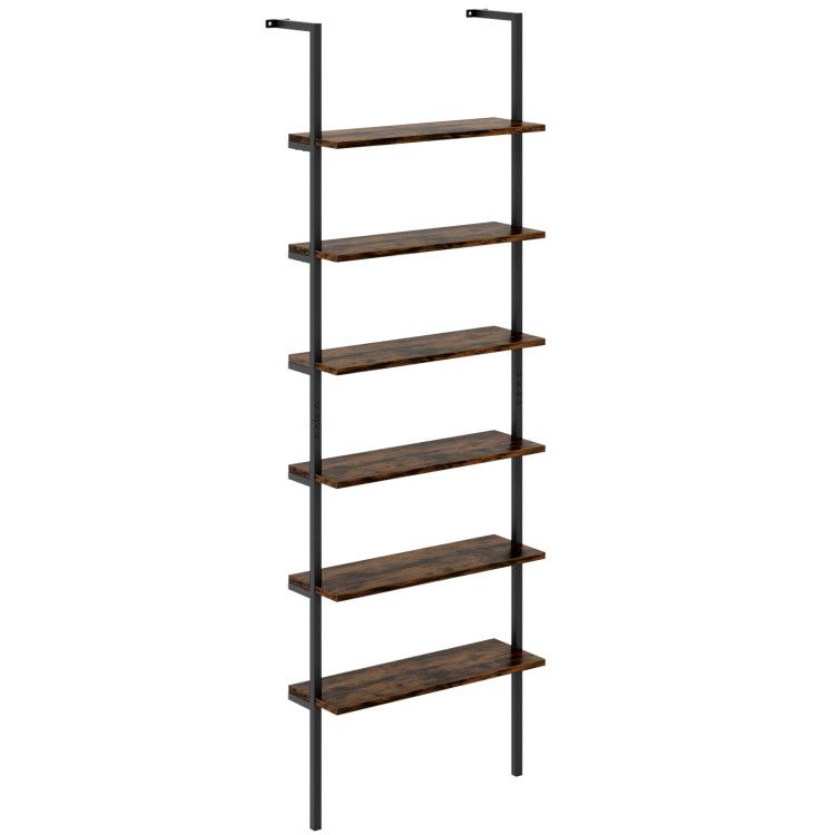 6-tier Ladder Shelf 72 Inches Industrial Wall Mounted Bookshelf 6-tier Ladder Shelf 72 Inches Industrial Wall Mounted Bookshelf