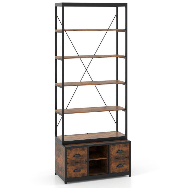 8-tier Bookshelf with 4 Fabric Drawers and Heavy-duty Metal Frame 8-tier Bookshelf with 4 Fabric Drawers and Heavy-duty Metal Frame