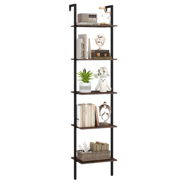 5 Tier Wall Mount Ladder Shelf with Anti-Tipping Kits for Home Office 5 Tier Wall Mount Ladder Shelf with Anti-Tipping Kits for Home Office