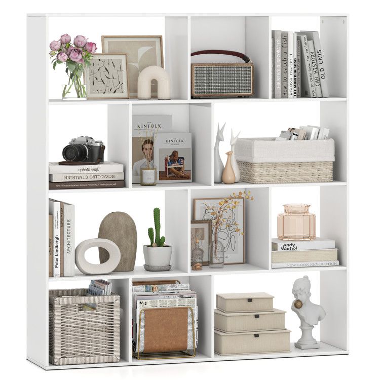 Open Shelf Bookcase 4-Tier Modern Bookshelf with 12 Storage Compartments Open Shelf Bookcase 4-Tier Modern Bookshelf with 12 Storage Compartments