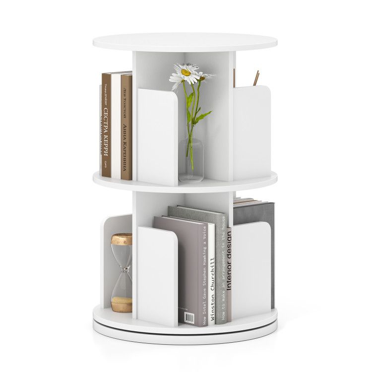 2-Tier Rotating Bookshelf with Dividers and Anti-falling Baffles 2-Tier Rotating Bookshelf with Dividers and Anti-falling Baffles