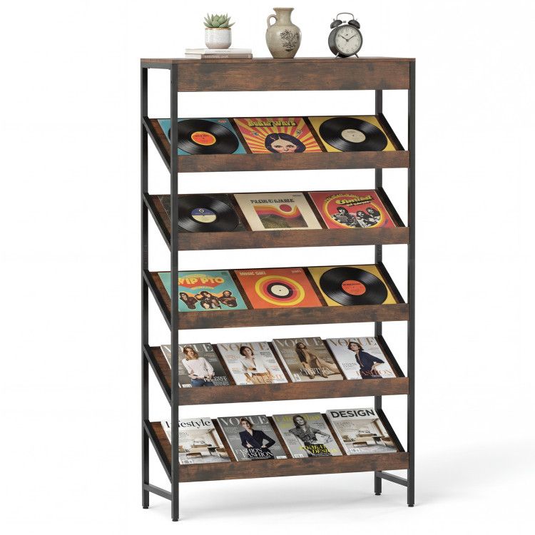 6-Tier Tall Freestanding Bookshelf with Angled Shelves for Home Office