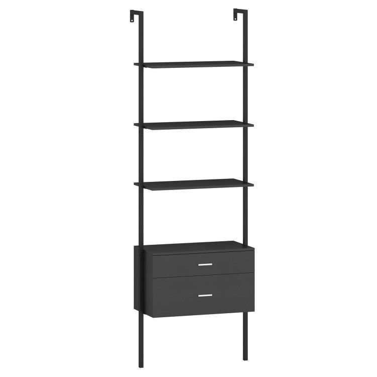 6-Tier Ladder Bookcase with 2 Drawers and Metal Frame 6-Tier Ladder Bookcase with 2 Drawers and Metal Frame