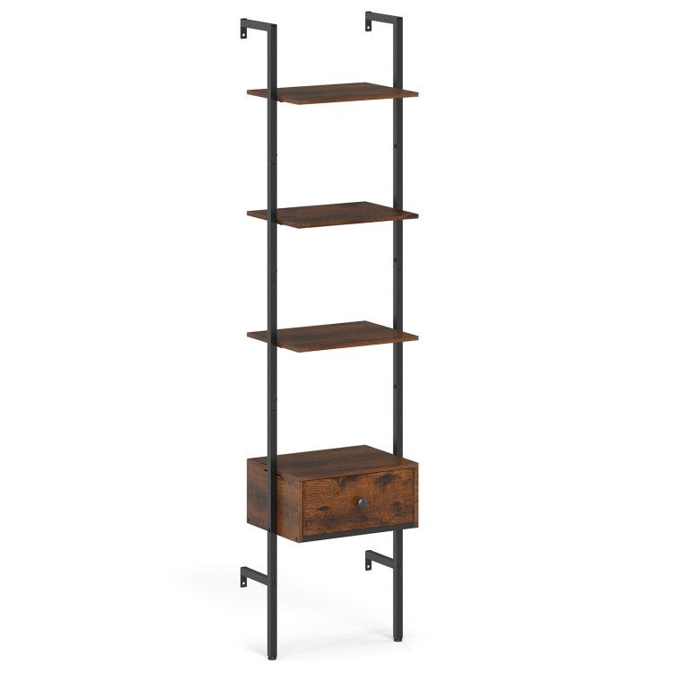 5-Tier Ladder Bookcase with Drawer and Metal Frame for Study Home Office 5-Tier Ladder Bookcase with Drawer and Metal Frame for Study Home Office