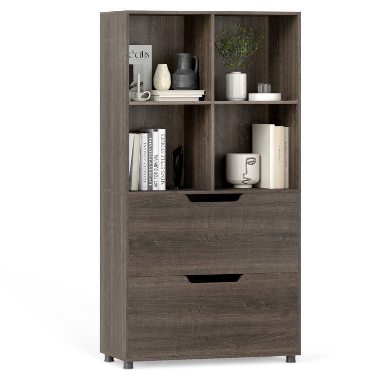4-Cube Bookcase with 2 Drawers 51 inch 5-Tier Tall Freestanding Bookshelf 4-Cube Bookcase with 2 Drawers 51 inch 5-Tier Tall Freestanding Bookshelf