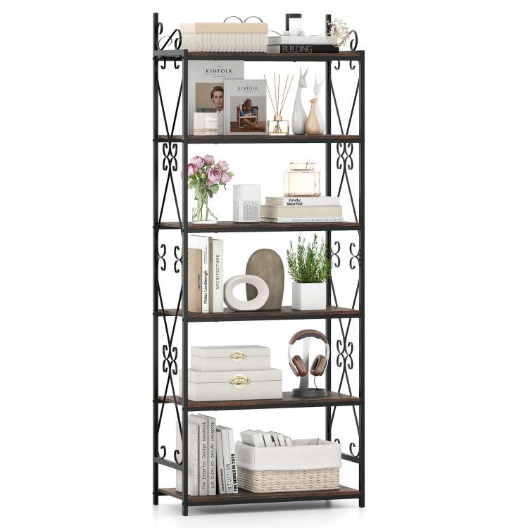 6-Tier Bookshelf Industrial Bookcase with 2 Anti-Tipping Kits and Metal Frame 6-Tier Bookshelf Industrial Bookcase with 2 Anti-Tipping Kits and Metal Frame