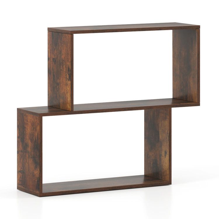 3-Tier Geometric Bookshelf Freestanding Wooden Bookcase with 2 Cubic Compartments