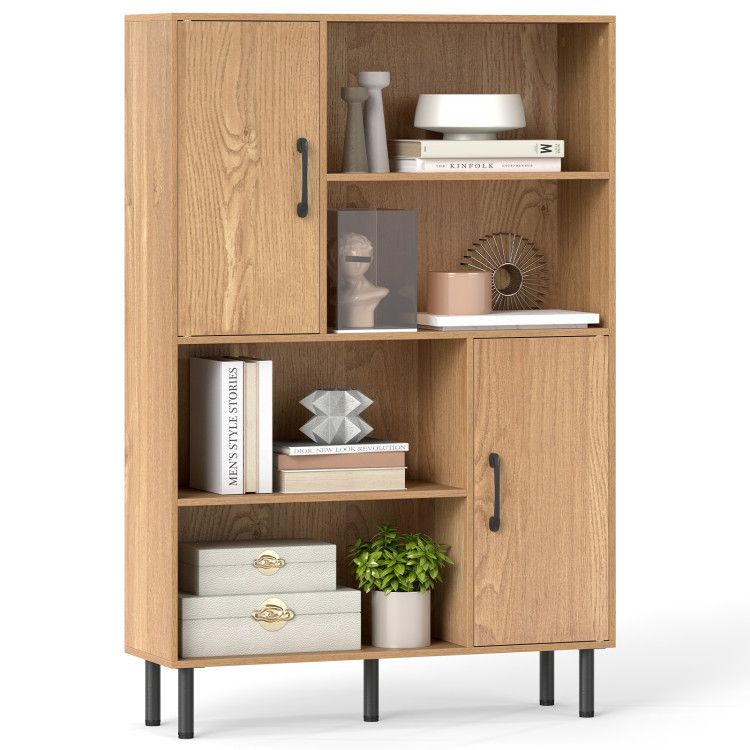 47 Inch Storage Cabinet Freestanding Bookcase with 2 Doors and 4 Open Shelves 47 Inch Storage Cabinet Freestanding Bookcase with 2 Doors and 4 Open Shelves