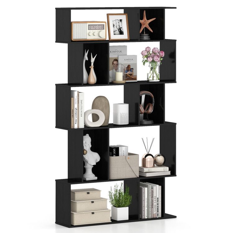 Geometric Bookshelf 5-Tier Bookcase with Open Shelves and Closed-back Cubes Geometric Bookshelf 5-Tier Bookcase with Open Shelves and Closed-back Cubes
