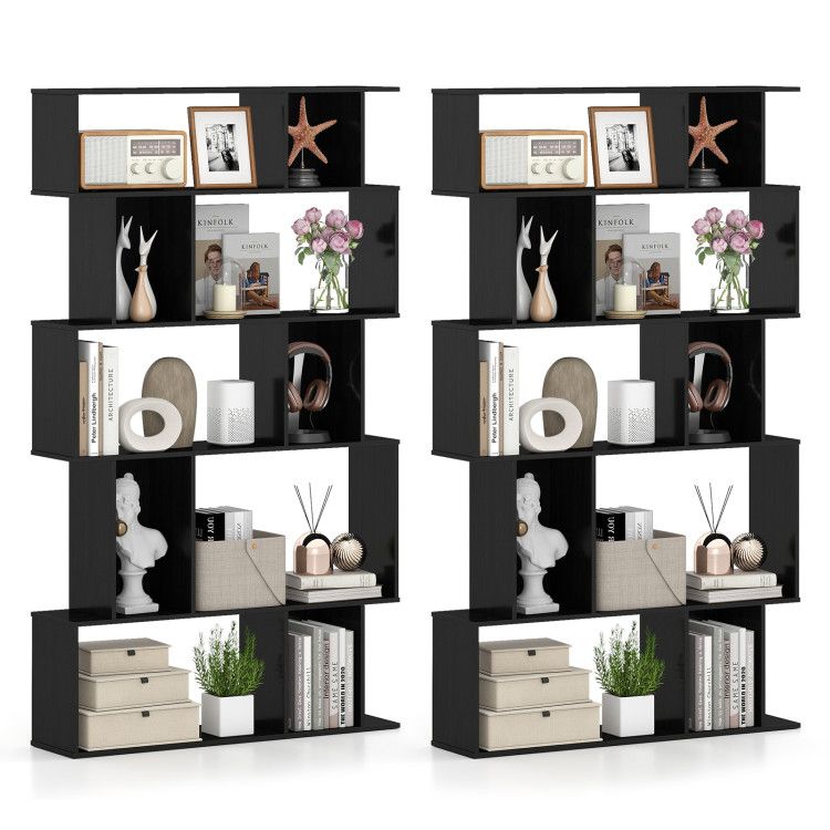 Geometric Bookshelf Set of 2 5-Tier Bookcase with Open Shelves and Closed-back Cubes Geometric Bookshelf Set of 2 5-Tier Bookcase with Open Shelves and Closed-back Cubes