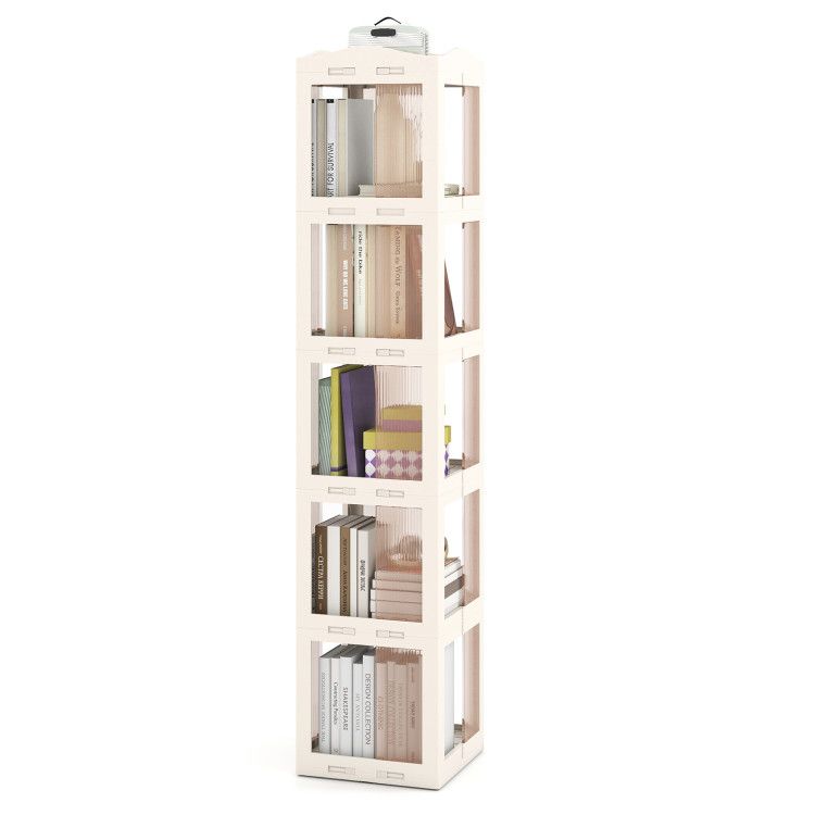 5-Tier Foldable Rotating Bookshelf 360° Spinning Bookcase with Swivel Base